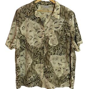 Alfred Dunner Vintage Tropical Print Button Down Blouse Women's 24W